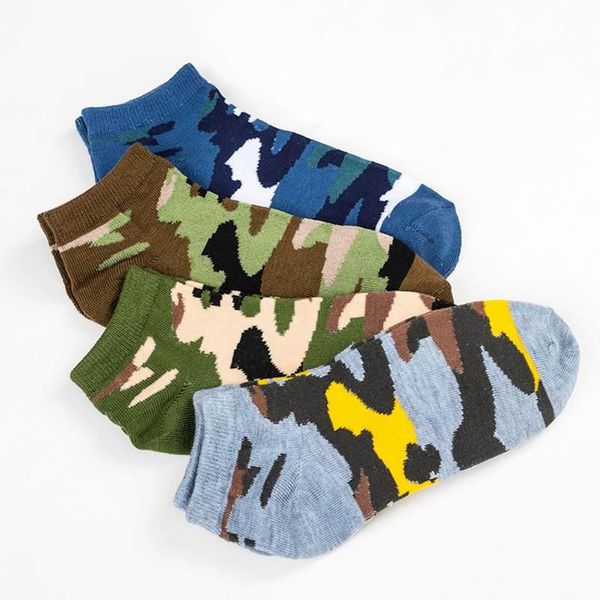 

men's socks 4 pairs / lot men sock 2021 spring summer cotton army soldier camouflage casual boat for, Black