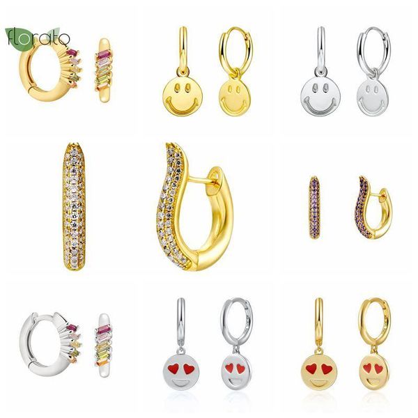 

hoop & huggie 925 sterling silver heart-shaped happy smile pendant earrings for women's anniversary fine jewelry huggies 2021, Golden;silver