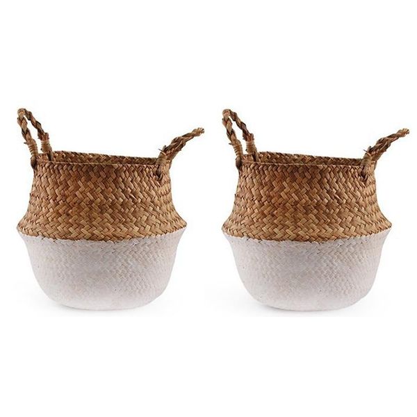 

pcs foldable handmade wickerwork storage basket hanging decorative garden flower pot seagrass laundry baskets