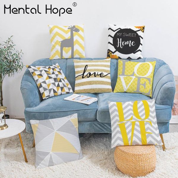 

cushion/decorative pillow yellow plaid print cushion cover home decor geometric throw triangles decorative bedroom plush square pillowcase
