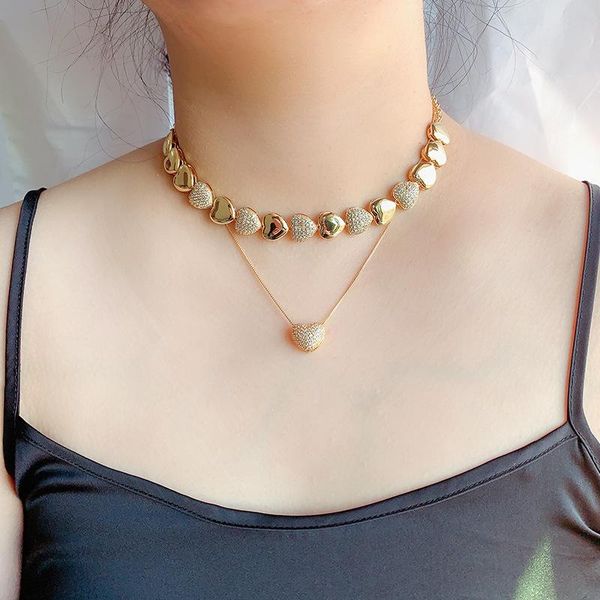 

pendant necklaces gorgeous fashion heart pendent for women charm chain set can be stacked lovers copper plated zircon jewelry wedding, Silver