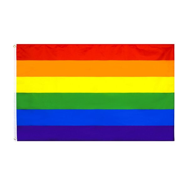 90*150 CENTIMETRI Bandiera Arcobaleno Doppia Linea di Aggraffatura Stesso Sesso Bandiere Banner Quadrato Prodotti Da Giardino Per La Casa