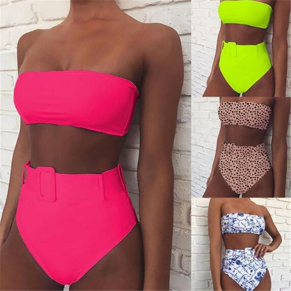 

women's swimwear high waist bikini 2021 black women swimsuit leg bandeau bikinis set swimming for bathing suit woman swimsuits, White;black