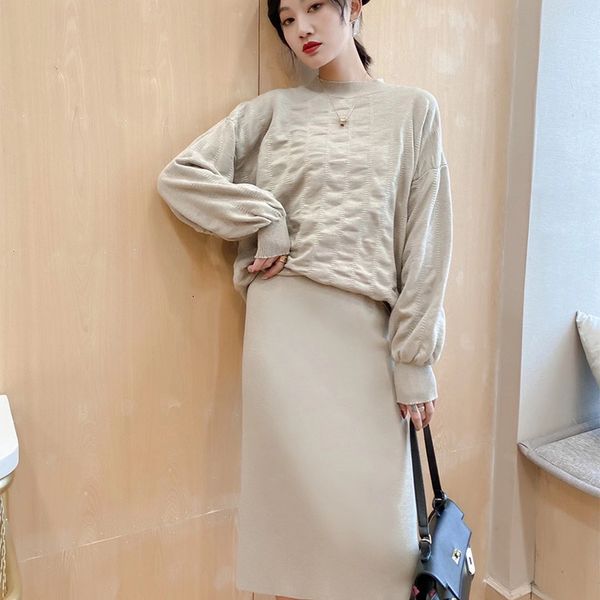 

skirts pure color fashion sweater temperature set of two q210 parts, Black