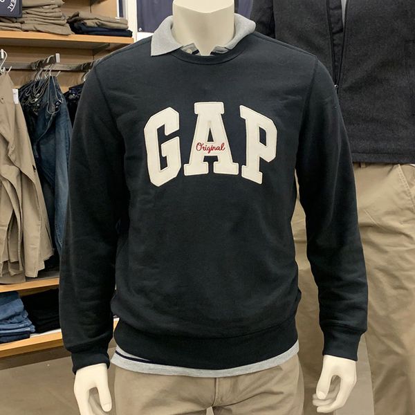 

factory outlet brand hoodie new york gap men's letter large inner plush pullover round neck versatile casual long sleeve sweater, Black