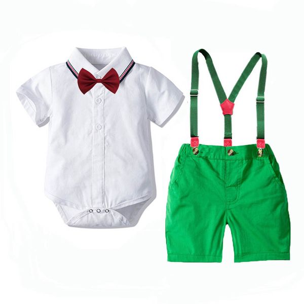 

kids clothing sets boy suit boys outfits children clothes baby gentleman dress infant short-sleeved triangle jacket green shorts back lead k, White