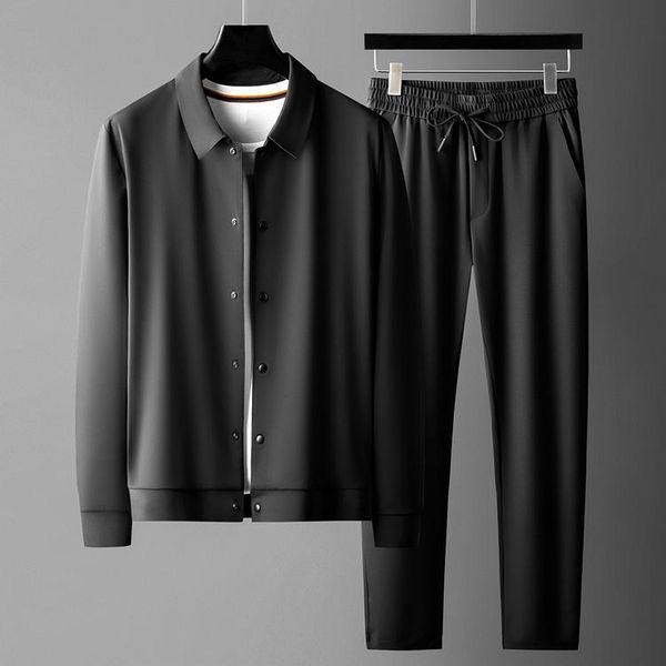 

men's tracksuits autumn mens suits luxury solid color single breasted jackets and coats fashion slim fit casual sport male sets, Gray