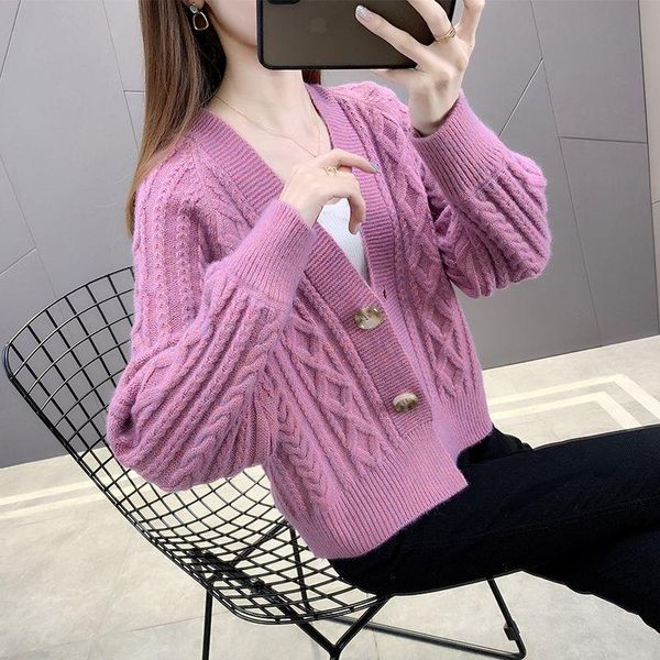 

women's knits & tees ebaihui purple cropped cardigan solid knitted sweater coats oversize korean fashion long sleeve v neck chic knitwe, White