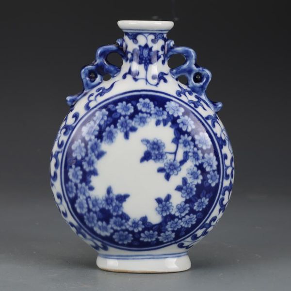 

qing dynasty qianlong blue and white flower bird flat vase antique collection porcelain vases