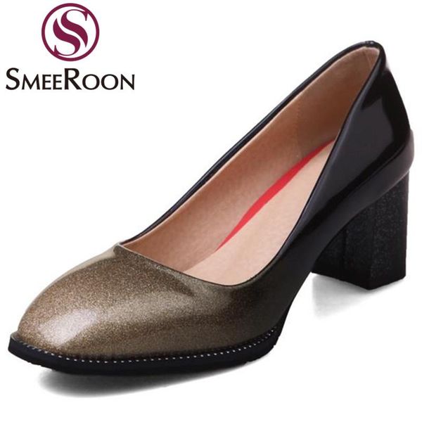 

dress shoes smeeroon square toe and heels gradient color women's elegant party woman thick engagement ladies pumps classic, Black