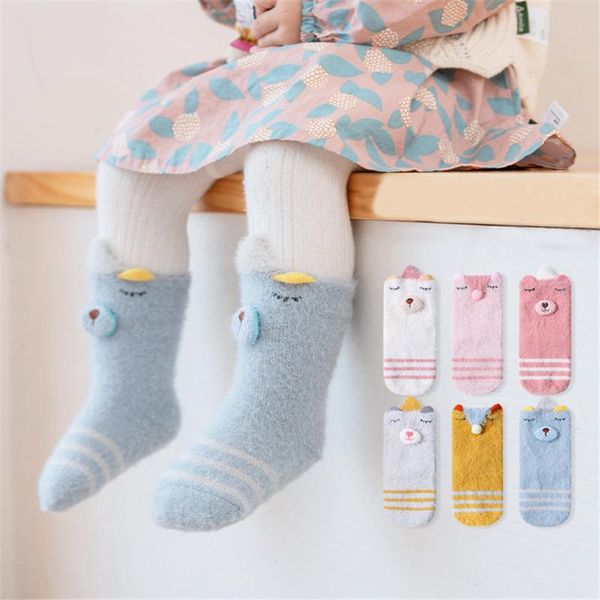 

socks baby anti slip floor for winter autumn born warm thicken carton sleep sock girl boy infant indoor clothing accessories, Pink;yellow