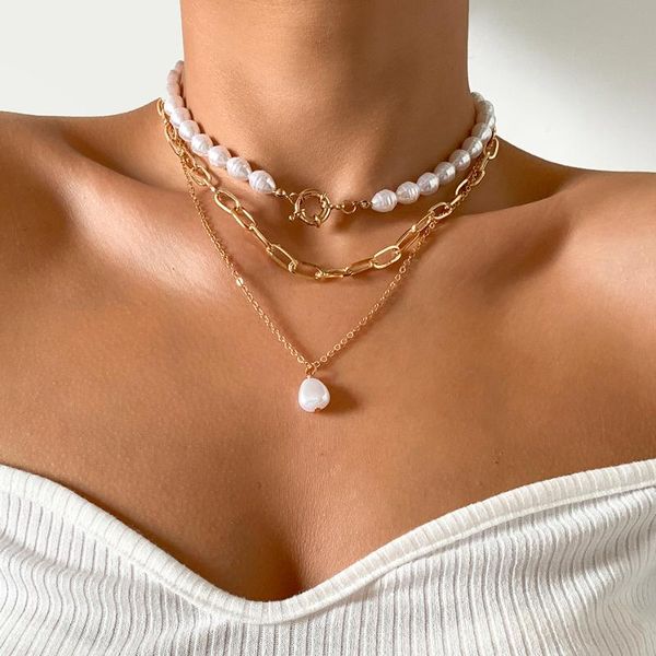 

pendant necklaces ingemark boho multilayer imitation baroque pearl necklace for women colar wedding bridal party aesthetic jewelry bijoux, Silver