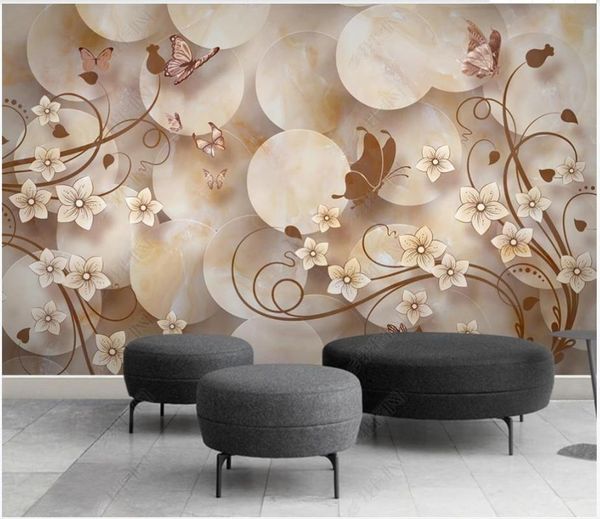 

wallpapers custom po wallpaper 3d murals wall papers modern flower butterfly living room marble tv background paper home decor