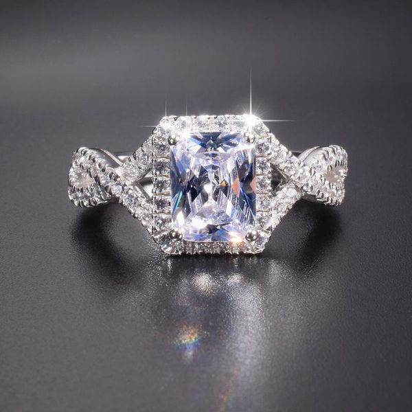 

cluster rings real solid 100% 925 sterling silver for women luxury square 5ct diamond engagement wedding ring three styles jewelry, Golden;silver