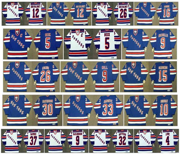 

Vintage New York Rangers Jersey 5 Barry Beck 9 BERNIE NICHOLLS 26 Joe Kocur 9 Bobby Hull 15 Anders Hedberg 30 DAVIDSON 33 AMONTECCM Hockey, Colour 1