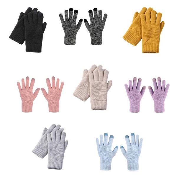 

five fingers gloves fashion knitted thick for men & women solid color argyle pattern windproof warm autumn winter full finger, Blue;gray