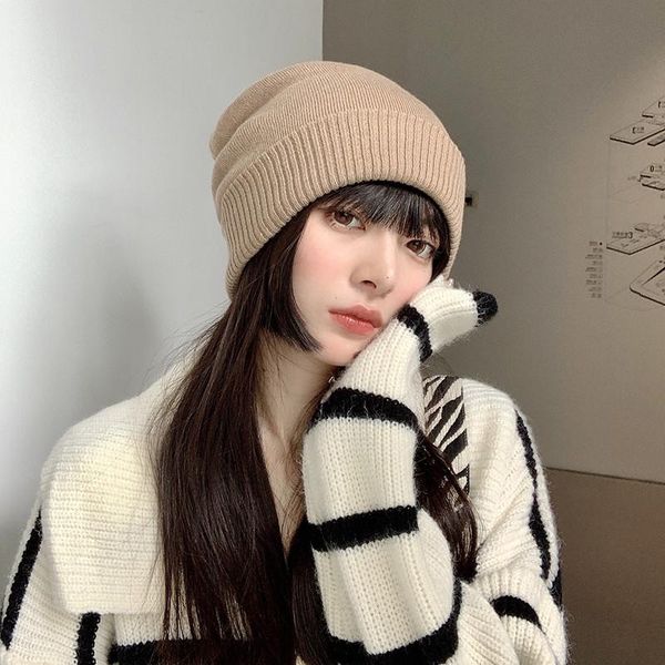 

beanie/skull caps women solid color winter knitted cap thicken keep warm knitting wool hat fashion moon son c118, Blue;gray
