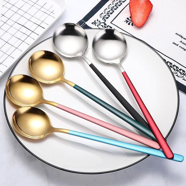 

spoons stainless steel spoon korean style household exquisite long handle soup bibimbap corrosion resistant frosted