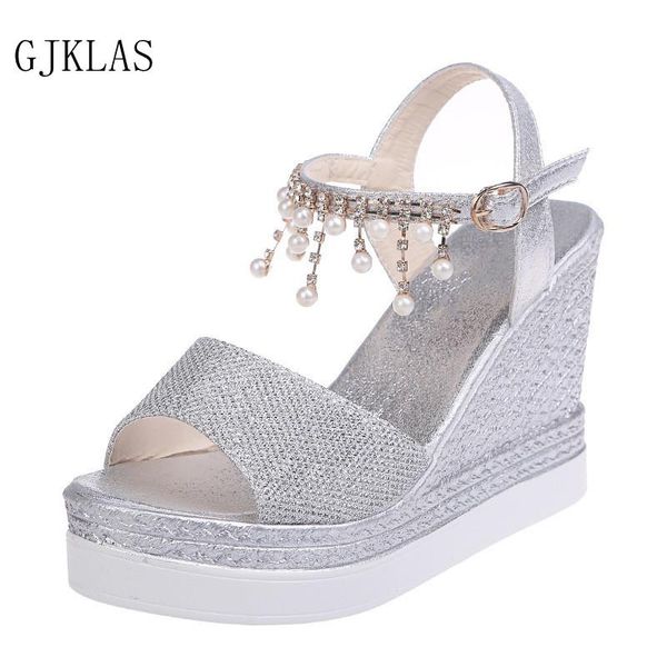 

dress shoes platfirm wedges sandals for women party high heels girls summer chunky silver gold pink, Black