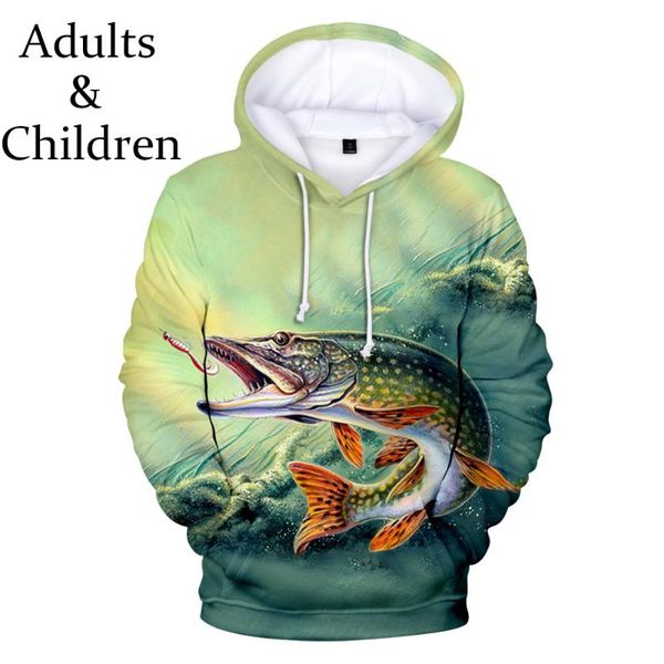 

men's hoodies & sweatshirts 3d fish men women fashion print children's hooded men/women autumn winter pullovers, Black