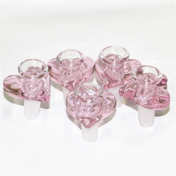 borosilicato di alta qualità rosa a forma di cuore narghilè ciotola di vetro ciotole per tabacco da fumo 14mm maschio tubo dell'acqua in vetro bruciatore a nafta rig bicchiere bong