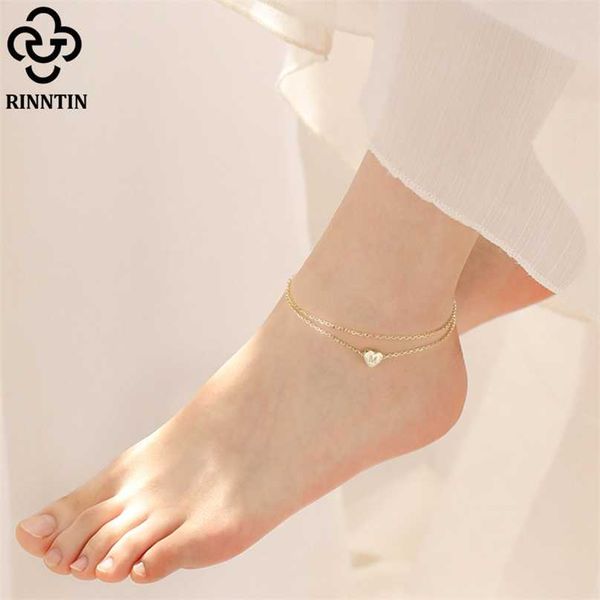 

rinntin 925 sterling silver fashion letter initial heart anklets for women 14k gold ankle chain bracelet barefoot jewelry sa18 211018, Red;blue