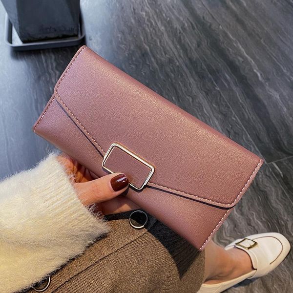 

wallets korean long wallet female three-fold multi-function buckle simple clutch horizontal purse women cute, Red;black