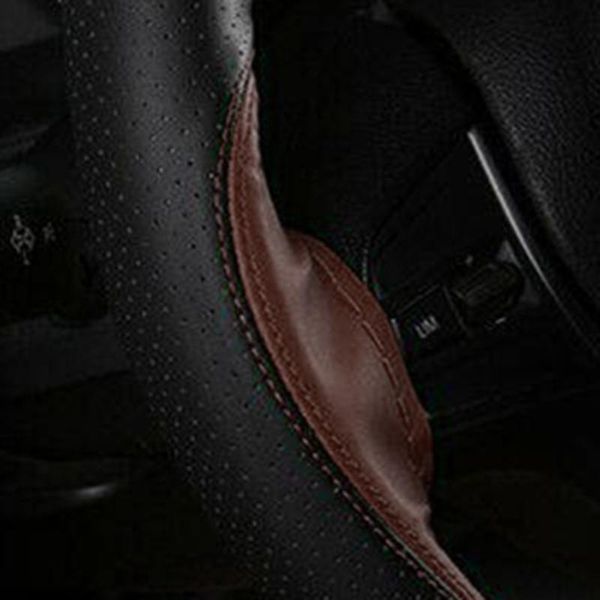 

steering wheel cover microfiber soft with needles & thread 1pcs 38cm black + coffee covers