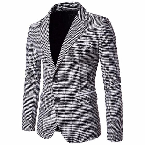 

blazer mens slim fit masculino business casual stylish spring two button dot striped blazers men's suits &, White;black