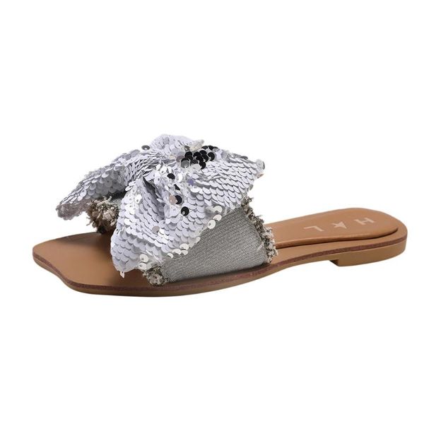 

slippers women summer flat bottomed shoes open toe non-slip beach fashion bling round slipper shoe outside mar 13, Black