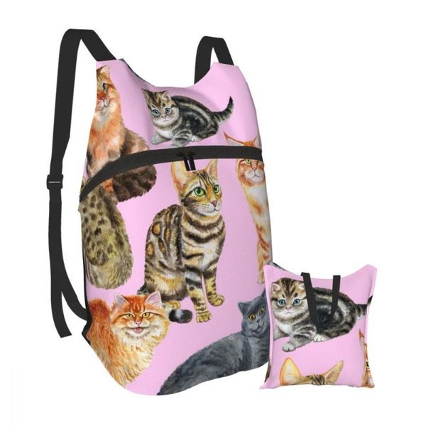 

backpack foldable waterproof travel men bag watercolor cats