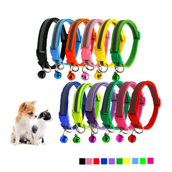 

dog collars & leashes reflective pet bell collar necklace adjustable size soft material for cats small dogs supplies 10 colors