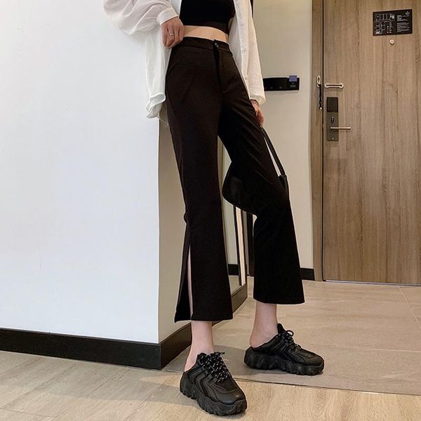 

women's two piece pants black split suit women's clothing spring and autumn 2021 high waist slim straight small casual, White