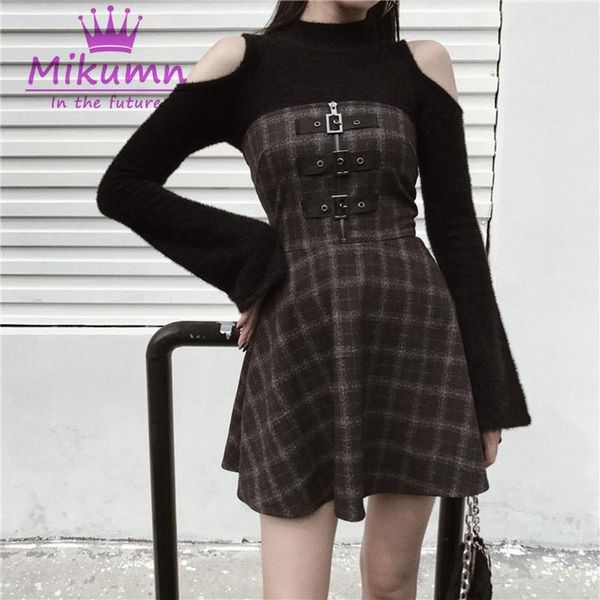 

spring autumn women black grey plaid mini dresses punk vestidos sleeveless spaghetti strap gothic girls casual, Black;gray