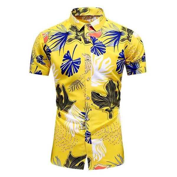 Mode Chinesisches Design Hawaii Strand Kurzarm Casual Hemden Herren Print Bluse Sommerkleidung Plus Asiatische Größe 5XL 6XL 210809