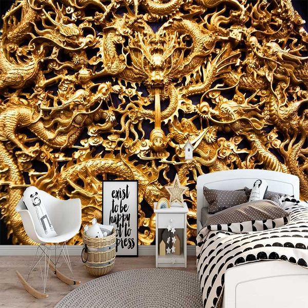 

milofi 3d custom wallpaper golden dragon play bead wallpapers