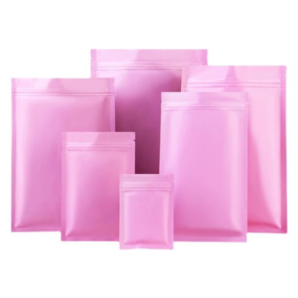 

storage bags 100pcs matte pink mylar foil bag self grip seal reclosable reusable food snack coffee bean packaging pouches