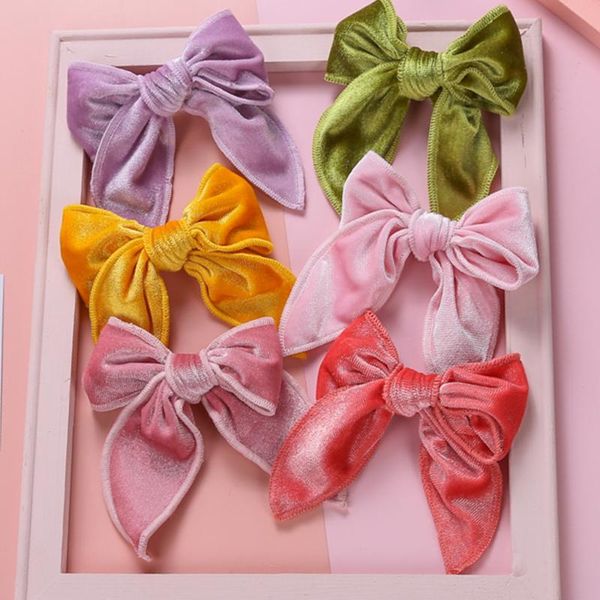 

hair accessories children velvet bow clips for girls women kids hairpins big ponytail clip baby girl korean fashion, Slivery;white