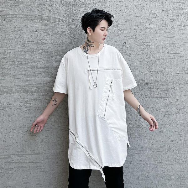 

men's t-shirts summer fashion zipper short sleeve t shirt youth couple streetwear hip hop tshirt for man women tees shirts, White;black