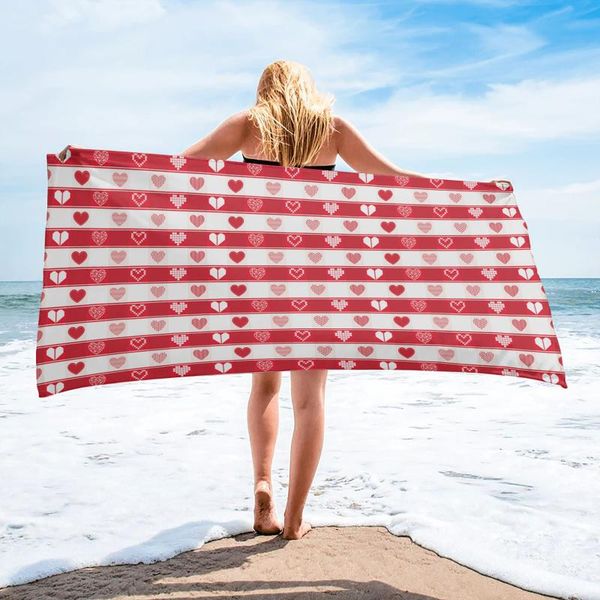 

towel valentine's day plaid red heart rectangular beach quick dry microfiber blanket for adults kids outdoor