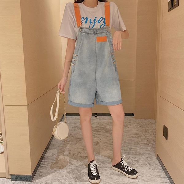 

women's jeans summer 2021 loose-fitting and comfortable denim slacks cute suspenders shorts girl, Blue
