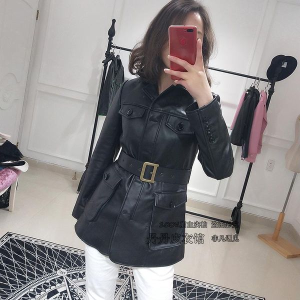 

women's leather & faux ladies real blazer women genuine coat, Black