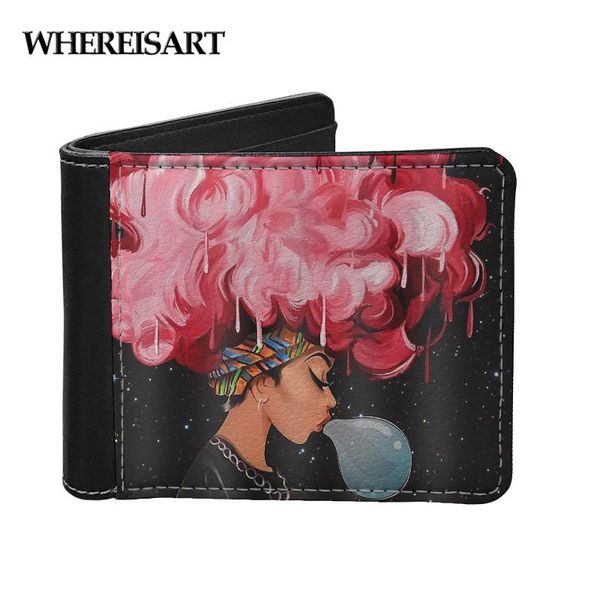 

wallets whereisart cute african girls design women card holder small coin purse luxury pu leather moneyclip wallet for bolsa 2021, Red;black