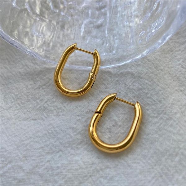 

hoop & huggie joolim high end pvd plated simple oval earring, Golden;silver