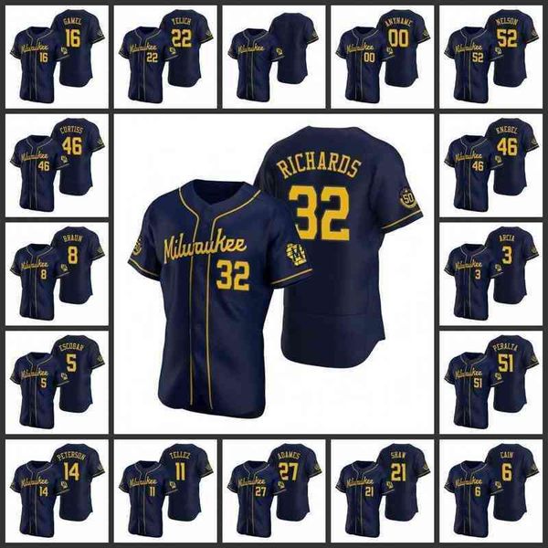 

milwaukee's brewers men women youth #5 eduardo escobar 22 christian yelich 8 ryan braun 6 lorenzo cain custom navy authentic alternate, Black