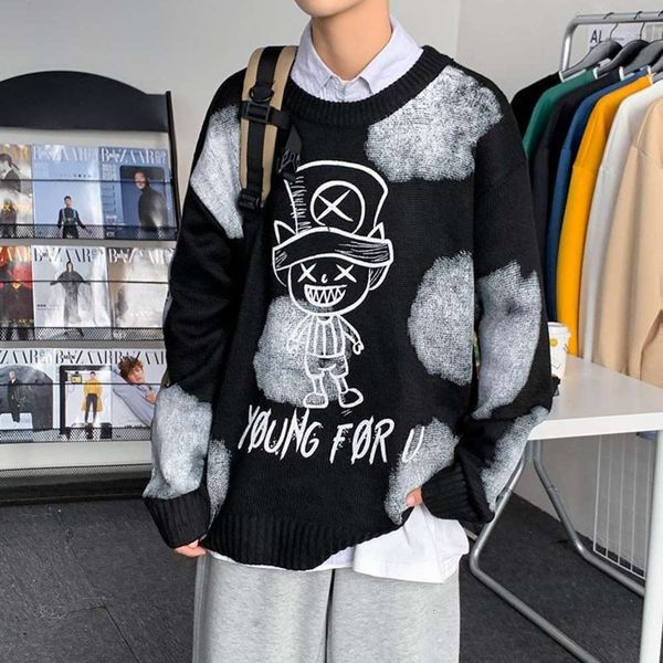 

men's sweaters autumn thickened cartoons men korean trendy students handsome sweater ins fashion label loose clothes oversized1 bexo, White;black