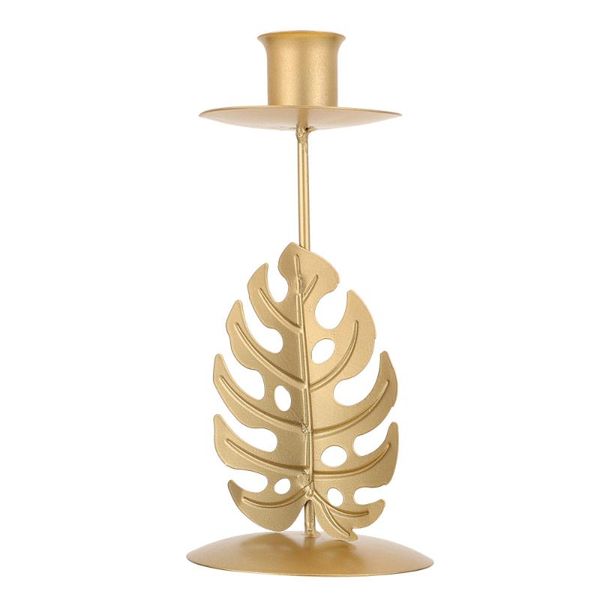 

candle holders 1pc delicate candleholder leaf shape candlestick romantic cup (golden)