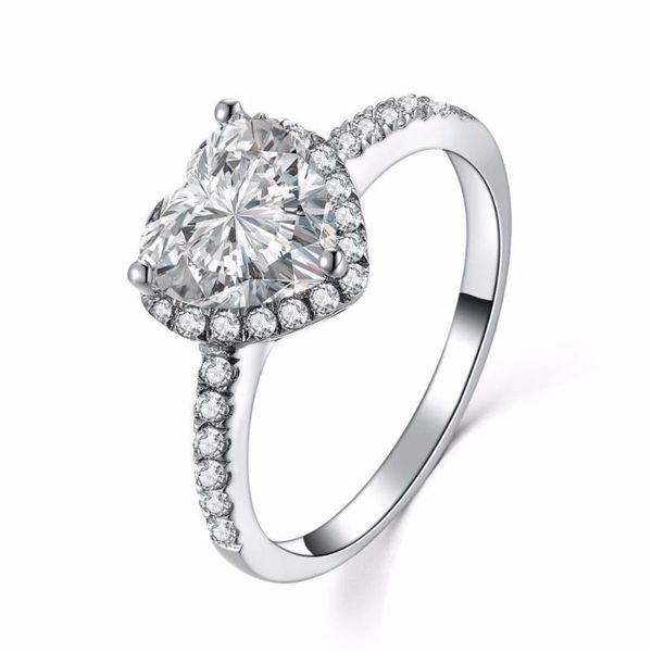 

cluster rings solid 14k white gold au585 ring micro paved jewelry 2ct heart shape diamond engagement d color vvs1brilliant, Golden;silver