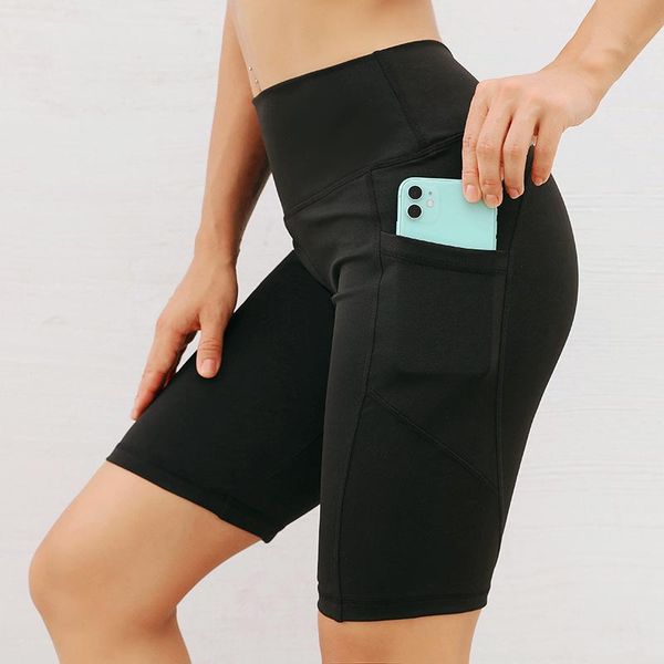 

running shorts ladies sports stretch fitness comfortable pocket sport high waist solid breathable washable leggings, Black;blue