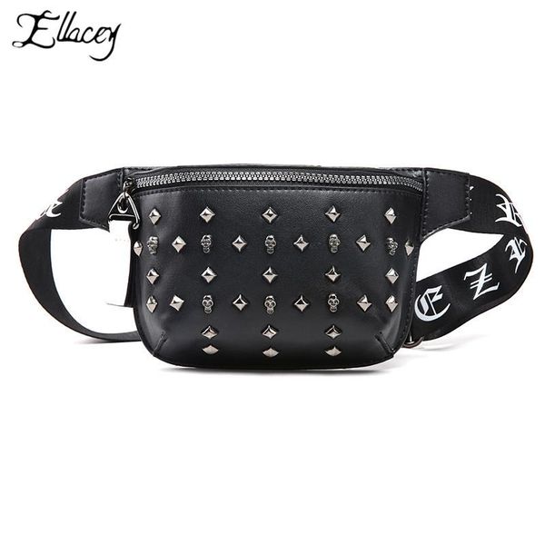 

waist bags punk trendy quality rivets bag men's shoulder skull moto biker fashion black chest leather box pocket gothic